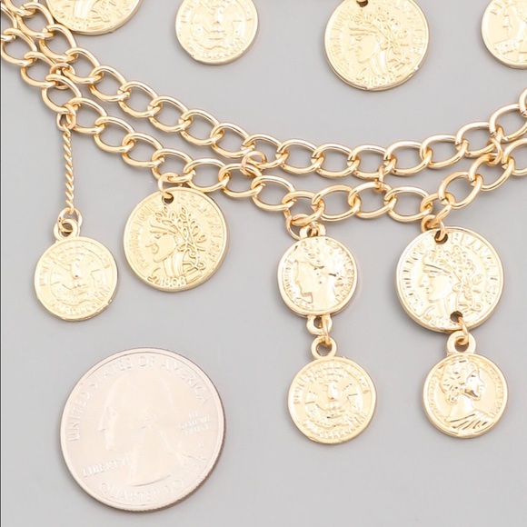 Coined Tiered Gold Necklace - Picture 7 of 8